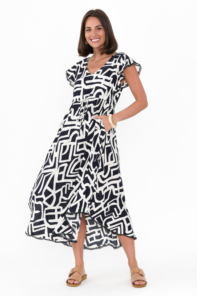 Libby Navy Abstract Midi Dress