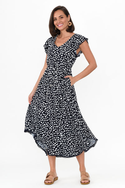 Libby Navy Spot Midi Dress - Blue Bungalow AU