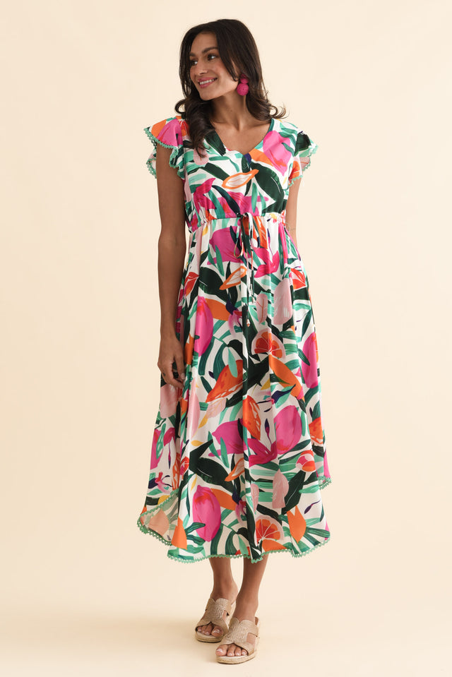 Libby Pink Flower Midi Dress,Brunette model,alt text|model:Brontie image 6