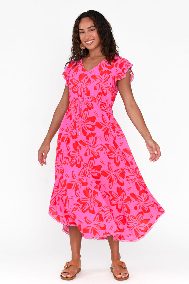 Libby Pink Frangipani Midi Dress image 6
