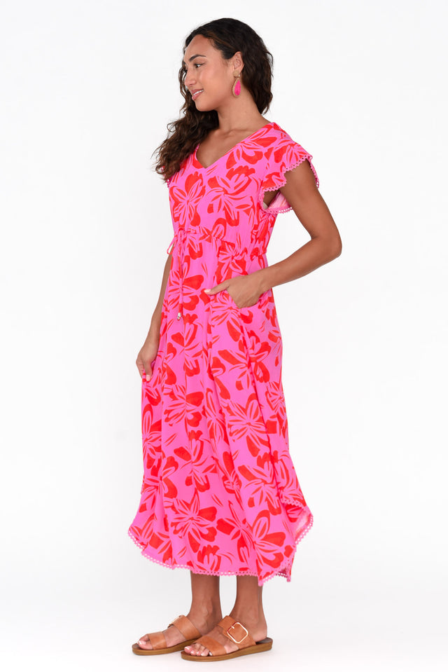 Libby Pink Frangipani Midi Dress