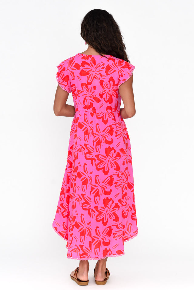 Libby Pink Frangipani Midi Dress thumbnail 4