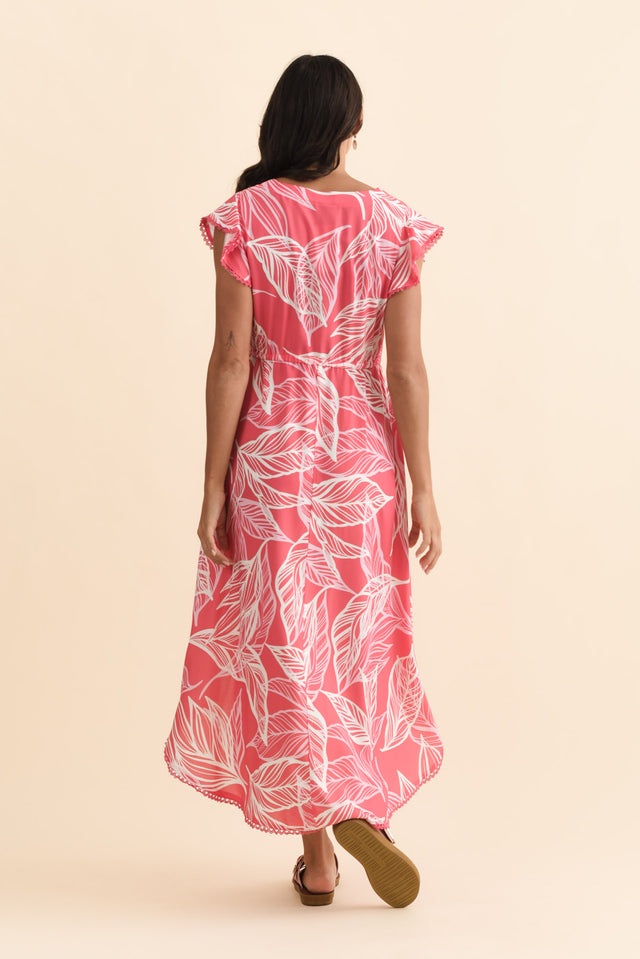 Libby Pink Leaf Midi Dress,Brunette model,alt text|model:Brontie image 5