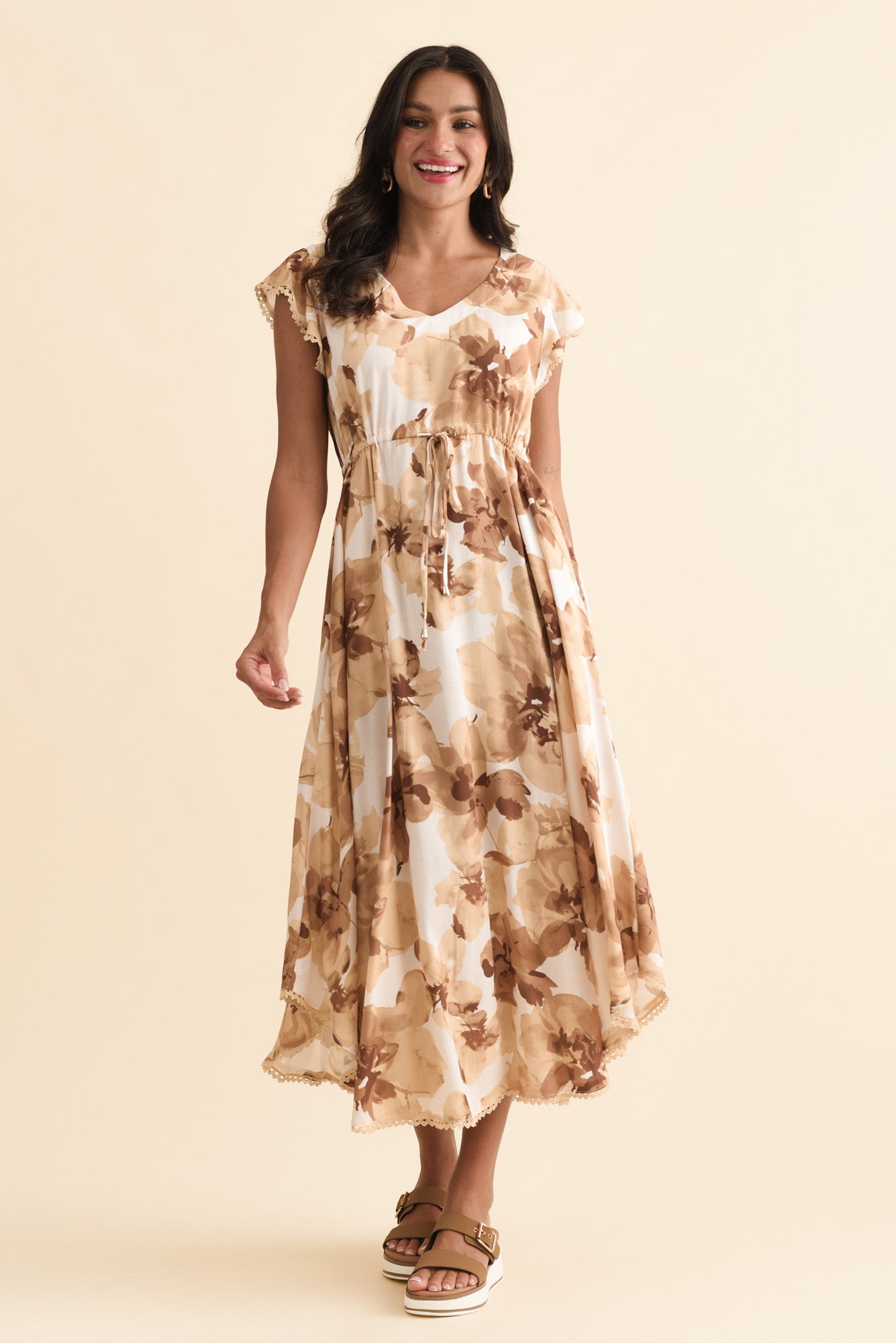 Libby Rust Flower Midi Dress - Blue Bungalow AU