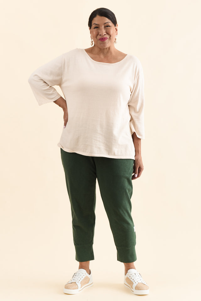 Fundamental Brunch Dark Green Cotton Sweatpants,Full Body,Brunette model,alt text|model:Pilita
