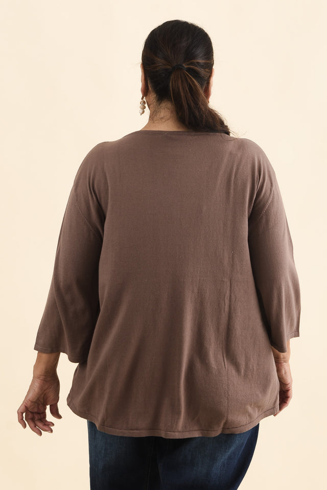 Liberty Chocolate Cotton Knit 3/4 Sleeve Top,Brunette model,alt text|model:Pilita image 10
