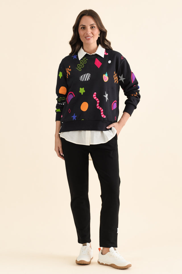 Licorice Galaxy Navy Cotton Sweatshirt,brunette model,Full Outfit,alt text|model:MJ image 2