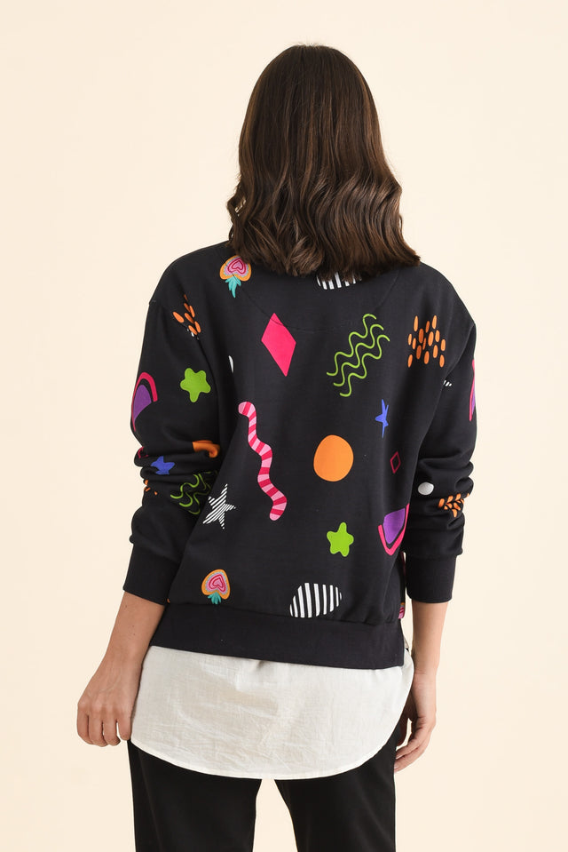 Licorice Galaxy Navy Cotton Sweatshirt,brunette model,Back of Outfit,alt text|model:MJ image 4