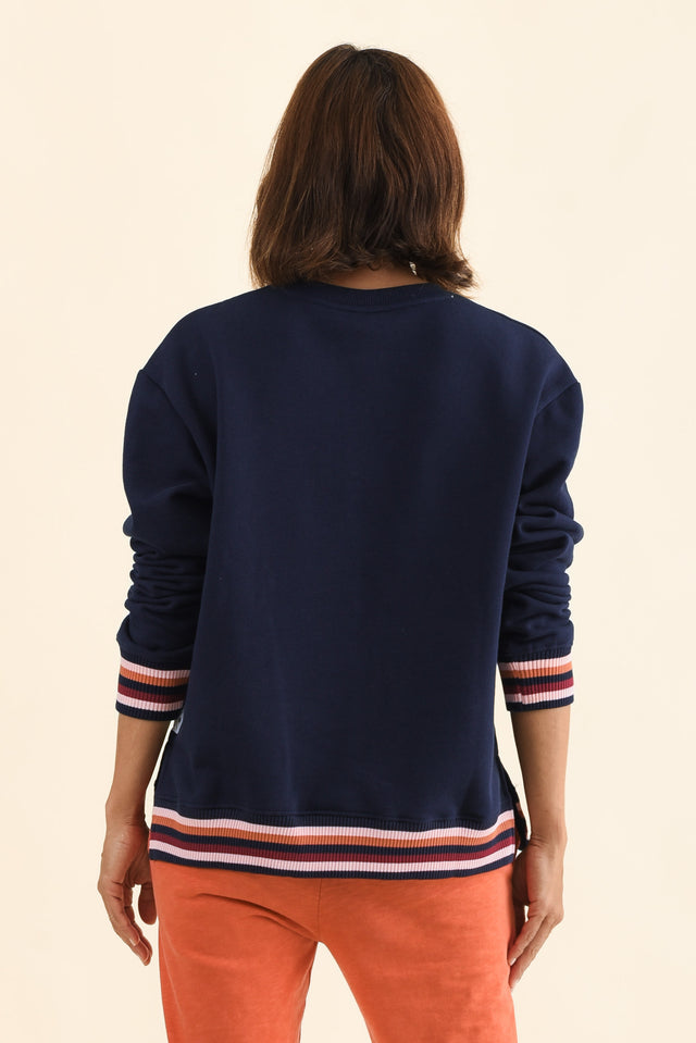 Lili Navy Fleece Trim Sweatshirt,Back,Brunette model,alt text|model:Cara image 6