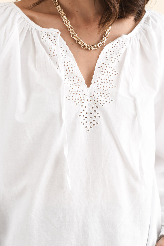 Liliana White Cotton Tie Top,Detail,Brunette model,alt text|model:Cara image 5