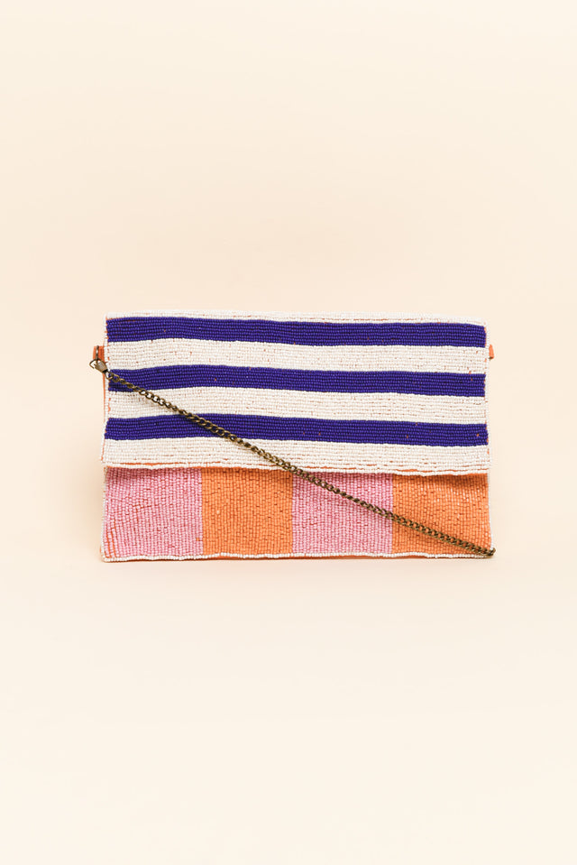 Lilibet Blue Stripe Beaded Clutch image 1