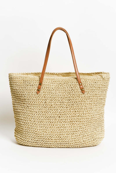 Lillie Beige Woven Tote Bag