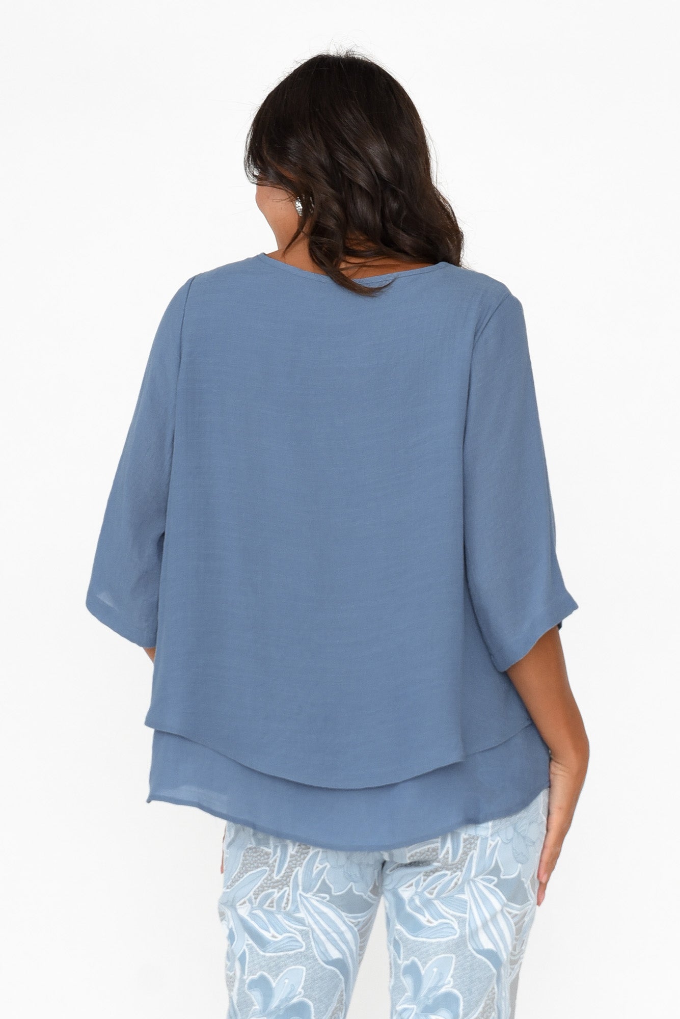Liora Blue Floral Layered Top