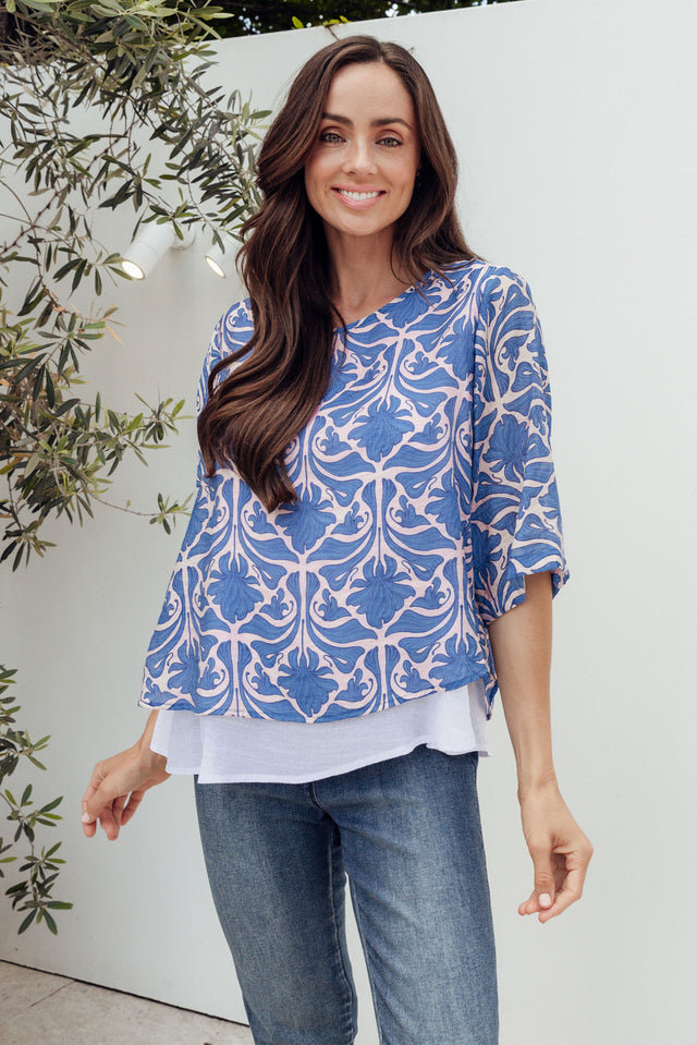 Liora Blue Damask Layered Top image 1