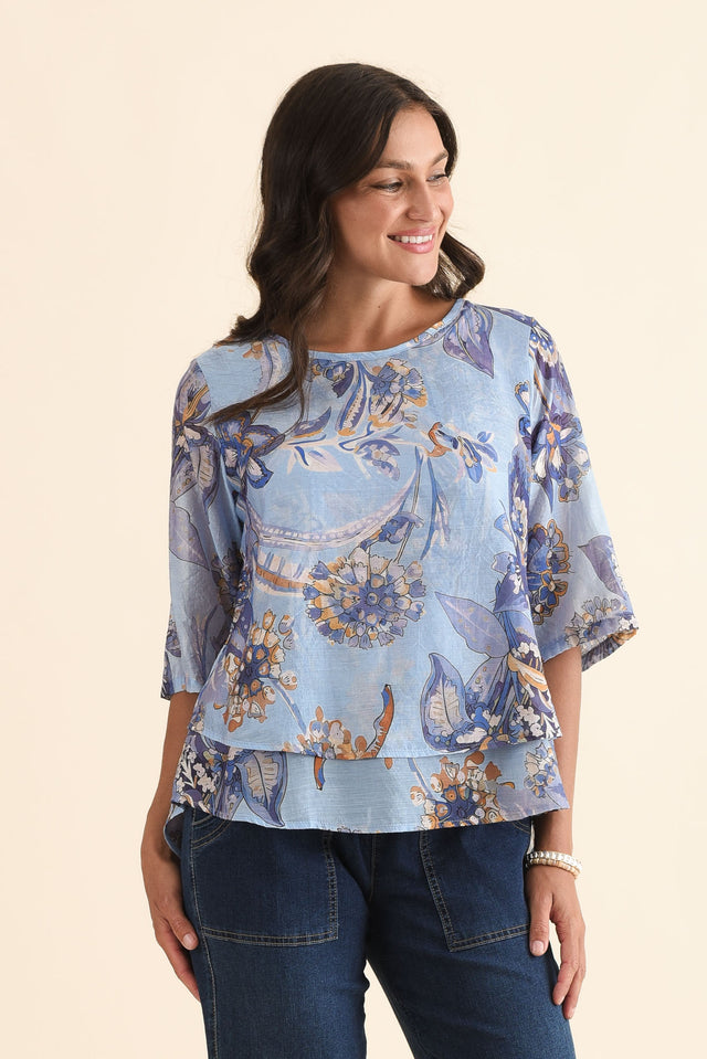Liora Blue Meadow Layered Top,Side,Brunette model,alt text|model:Brontie image 3