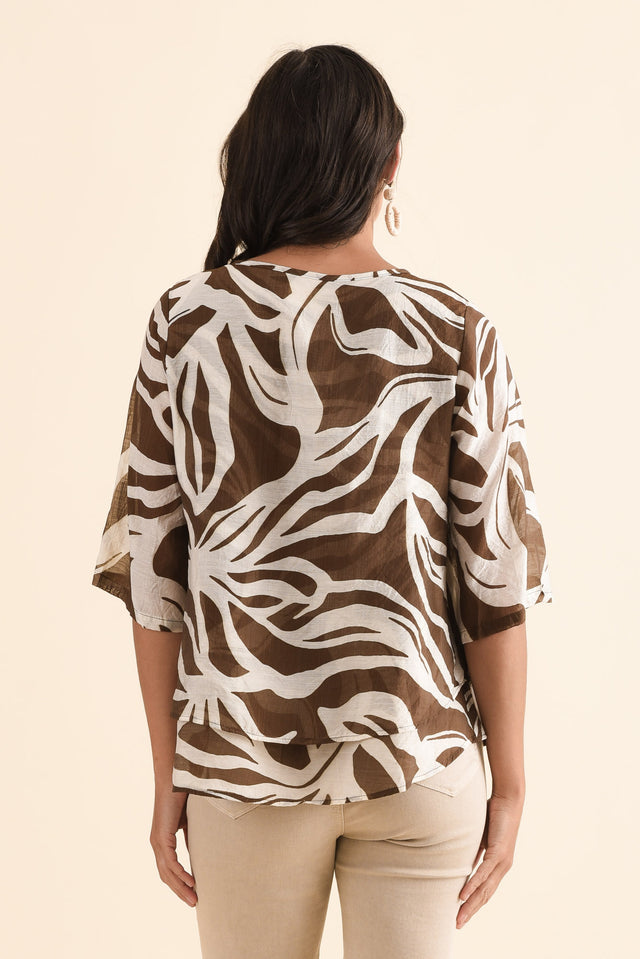Liora Chocolate Leaf Layered Top,Back,Brunette model,alt text|model:Brontie image 4