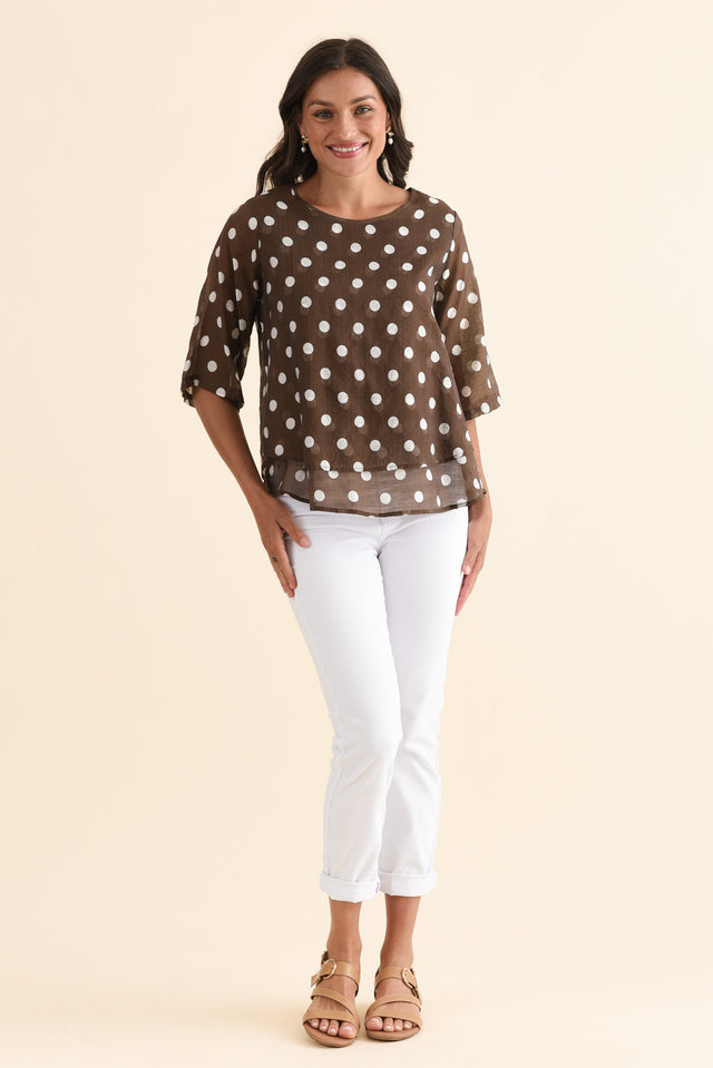 Liora Chocolate Spot Layered Top,Full Body,Brunette model,alt text|model:Brontie image 6