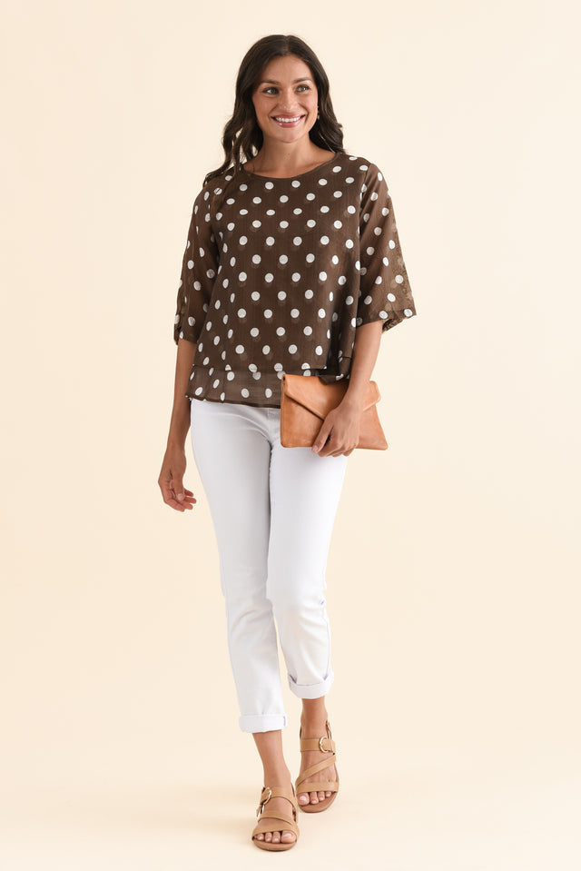 Liora Chocolate Spot Layered Top,Full Body,Brunette model,alt text|model:Brontie image 2