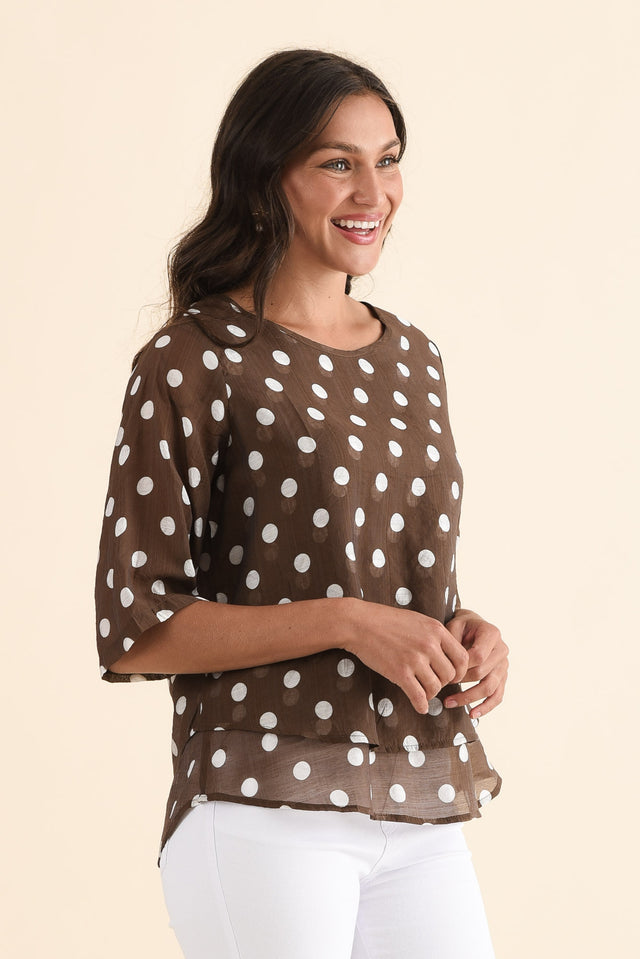 Liora Chocolate Spot Layered Top,Side,Brunette model,alt text|model:Brontie image 3