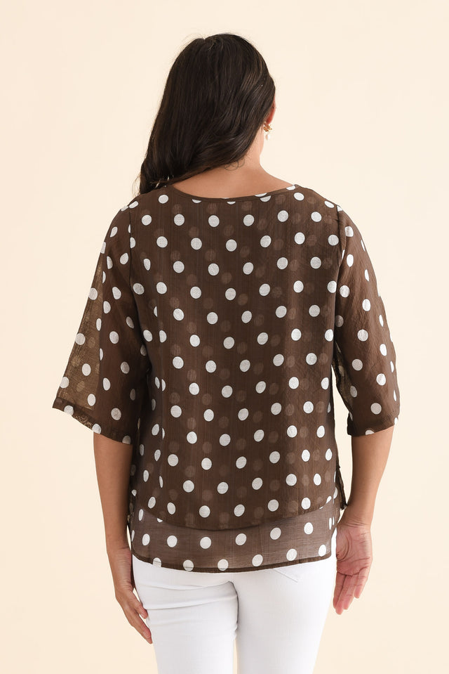 Liora Chocolate Spot Layered Top,Back,Brunette model,alt text|model:Brontie image 4
