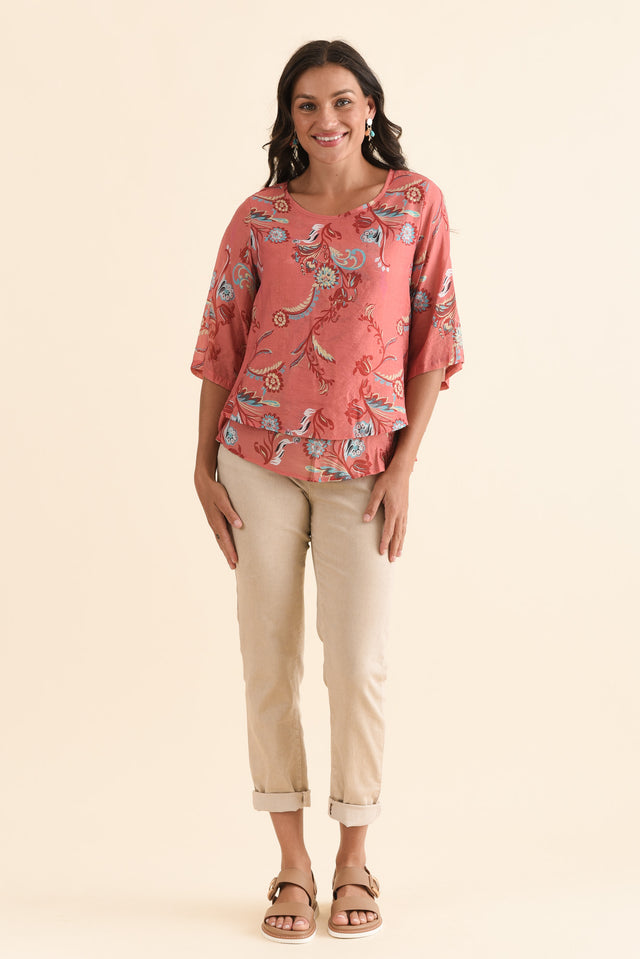 Liora Coral Floral Layered Top,Full Body,Brunette model,alt text|model:Brontie image 6