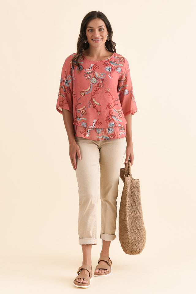 Liora Coral Floral Layered Top,Full Body,Brunette model,alt text|model:Brontie image 2