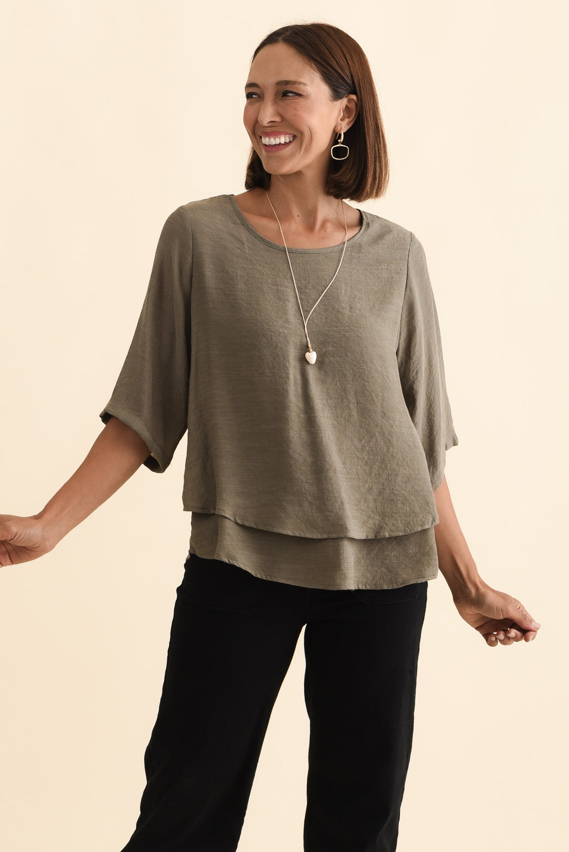 Liora Khaki Layered Top - Blue Bungalow AU