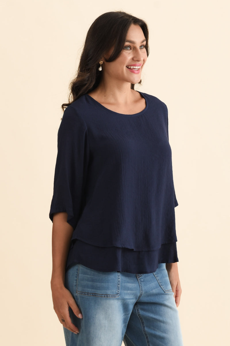 Liora Navy Layered Top - Blue Bungalow AU
