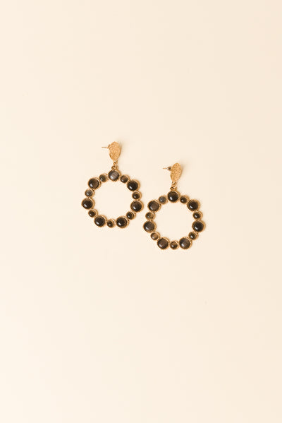 Lively Black Crystal Circle Earrings