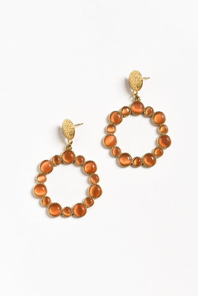 Lively Orange Crystal Circle Earrings