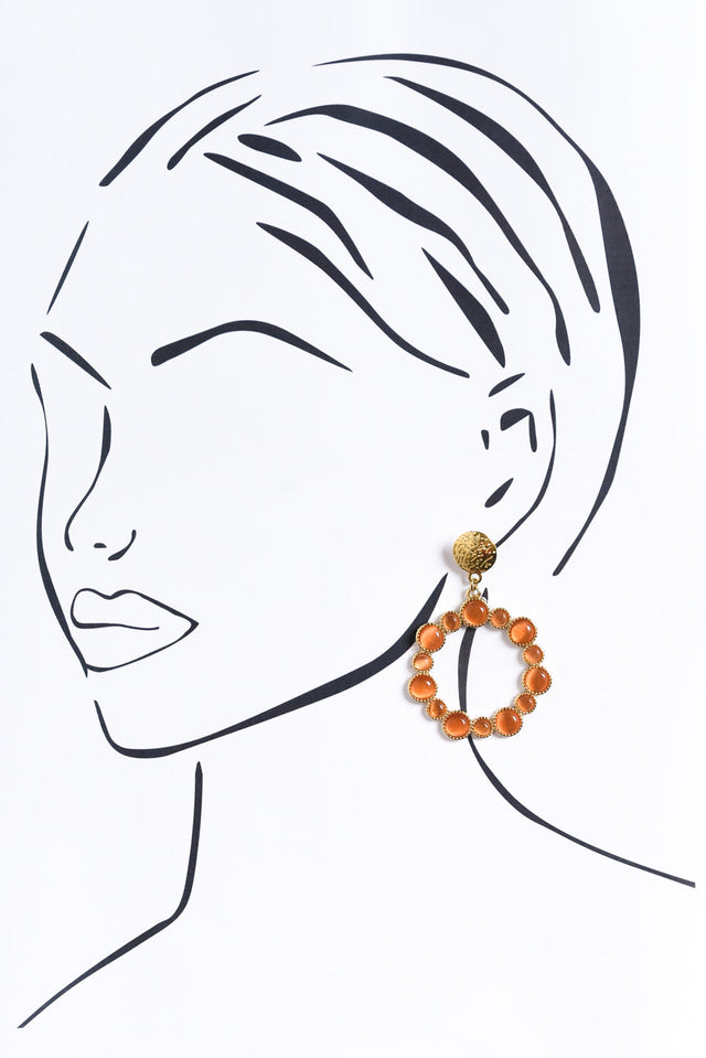 Lively Orange Crystal Circle Earrings