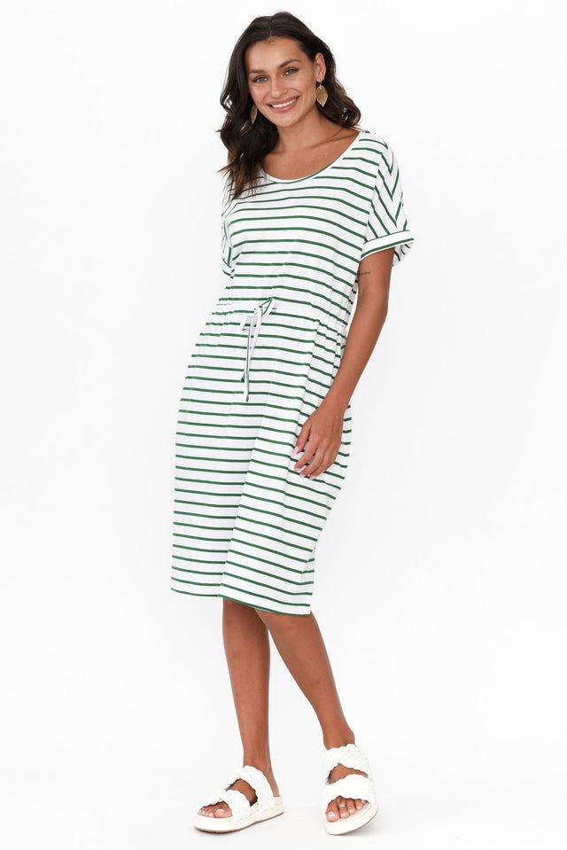 Liza Green Stripe Cotton T-Shirt Dress