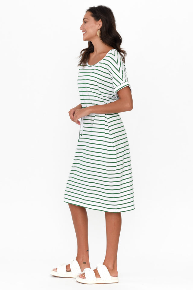Liza Green Stripe Cotton T-Shirt Dress