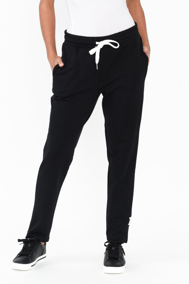 Lobby Black Cotton Relaxed Pants length_Full rise_Mid print_Plain colour_Black PANTS  