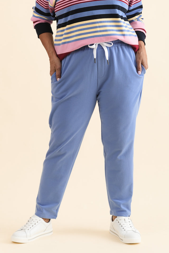 Lobby Blue Cotton Relaxed Sweatpants,Front,Brunette model,alt text|model:Pilita