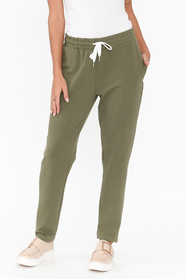 Lobby Khaki Cotton Relaxed Pants length_Full rise_Mid print_Plain colour_Khaki PANTS   alt text|model:Brontie;wearing:AU 8 / US 4