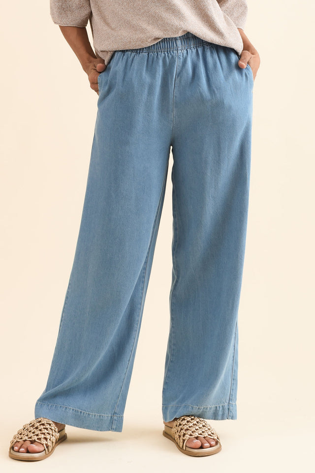 Loki Blue Denim Pocket Pants,Front,Brunette model,alt text|model:Cara image 1