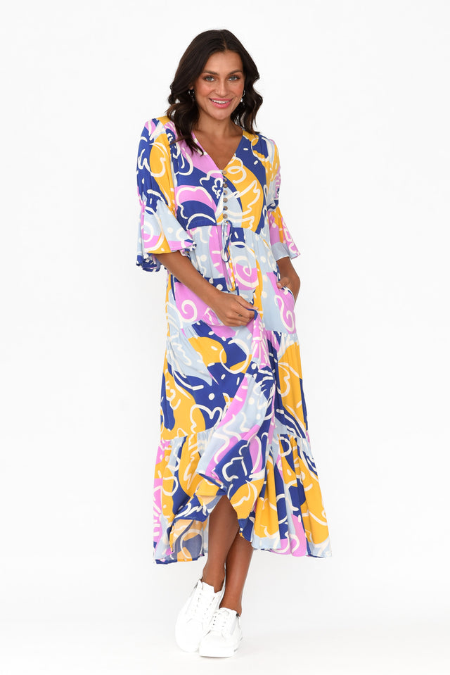 Lona Blue Abstract Tier Dress