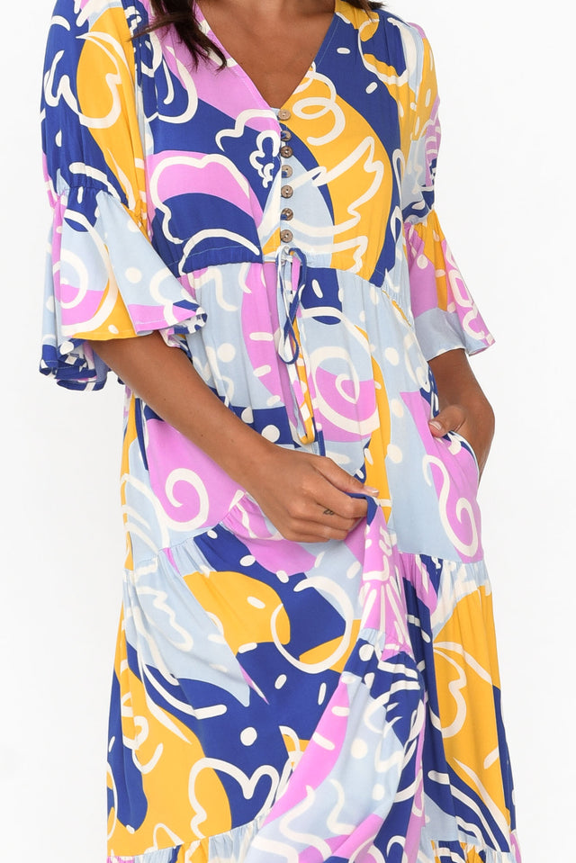 Lona Blue Abstract Tier Dress
