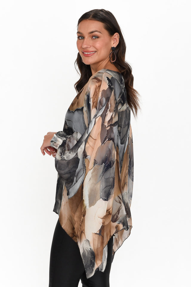 Lonnie Black Abstract Silk Layer Top