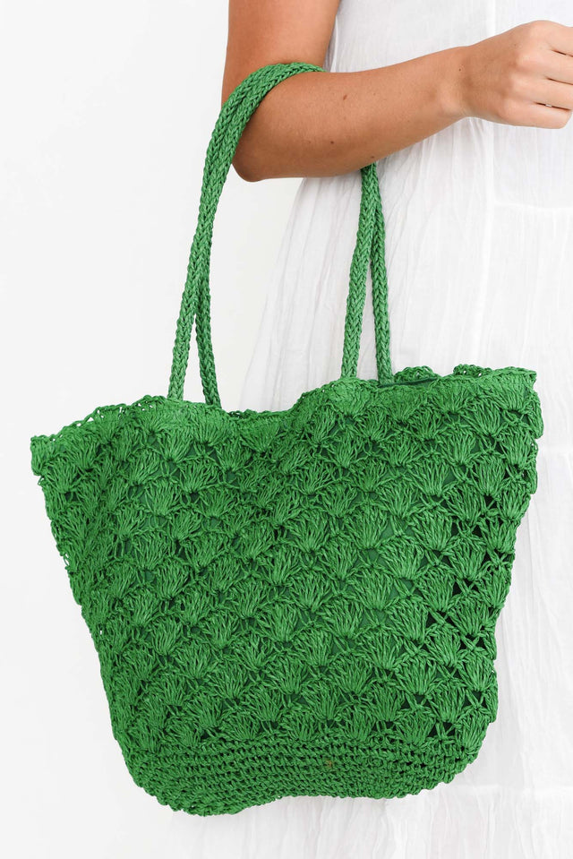 Lora Green Woven Tote Bag