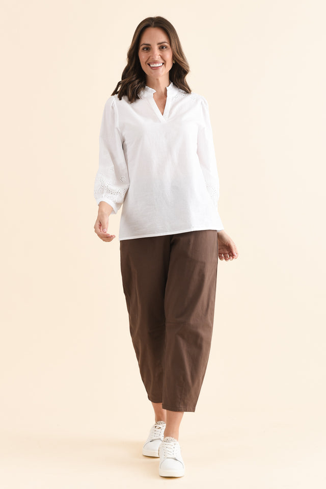 Loretta White Cotton Embroidered Blouse,Full Body,Brunette model,alt text|model:MJ image 7