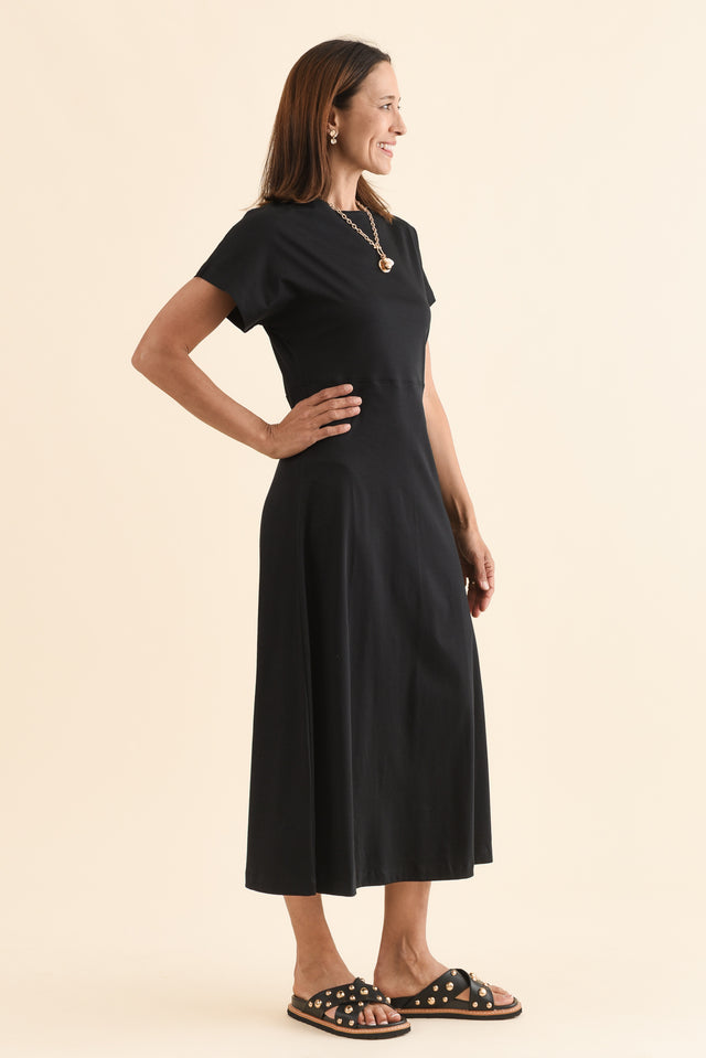 Lottie Black Cotton Boatneck Dress,Side,Brunette model,alt text|model:Cara image 3