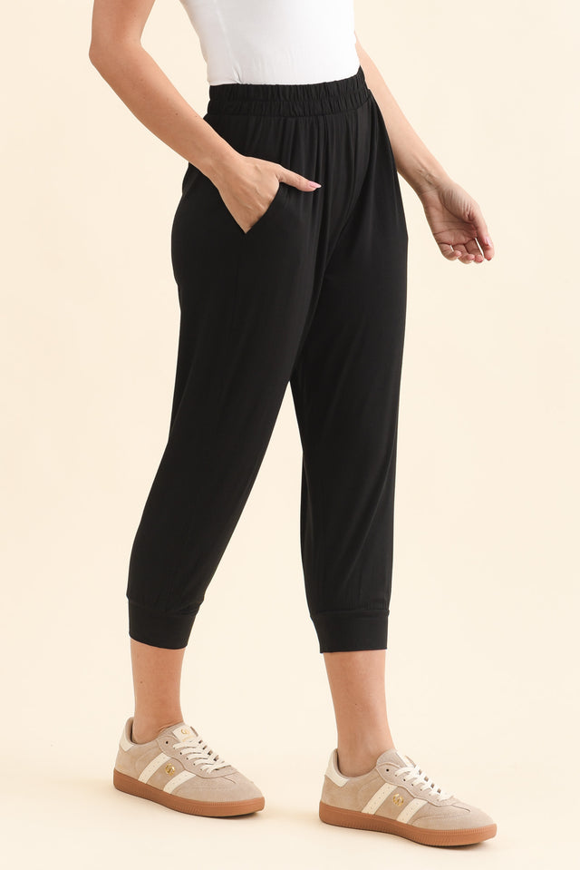 Louis Black Cropped Jogger Pants,Side,Brunette model,alt text|model:MJ image 4
