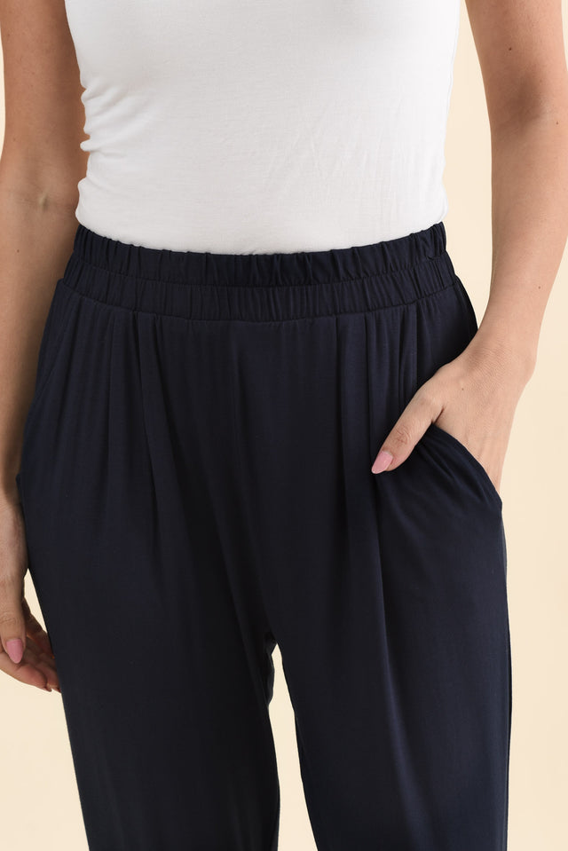 Louis Navy Cropped Jogger Pants,Detail,Brunette model,alt text|model:MJ image 6