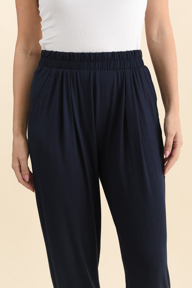 Louis Navy Jogger Pants,Detail,Brunette model,alt text|model:MJ image 6