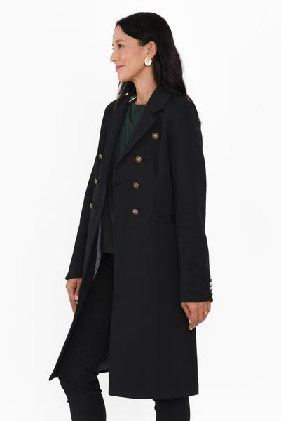 Louise Black Collared Button Coat - Blue Bungalow AU