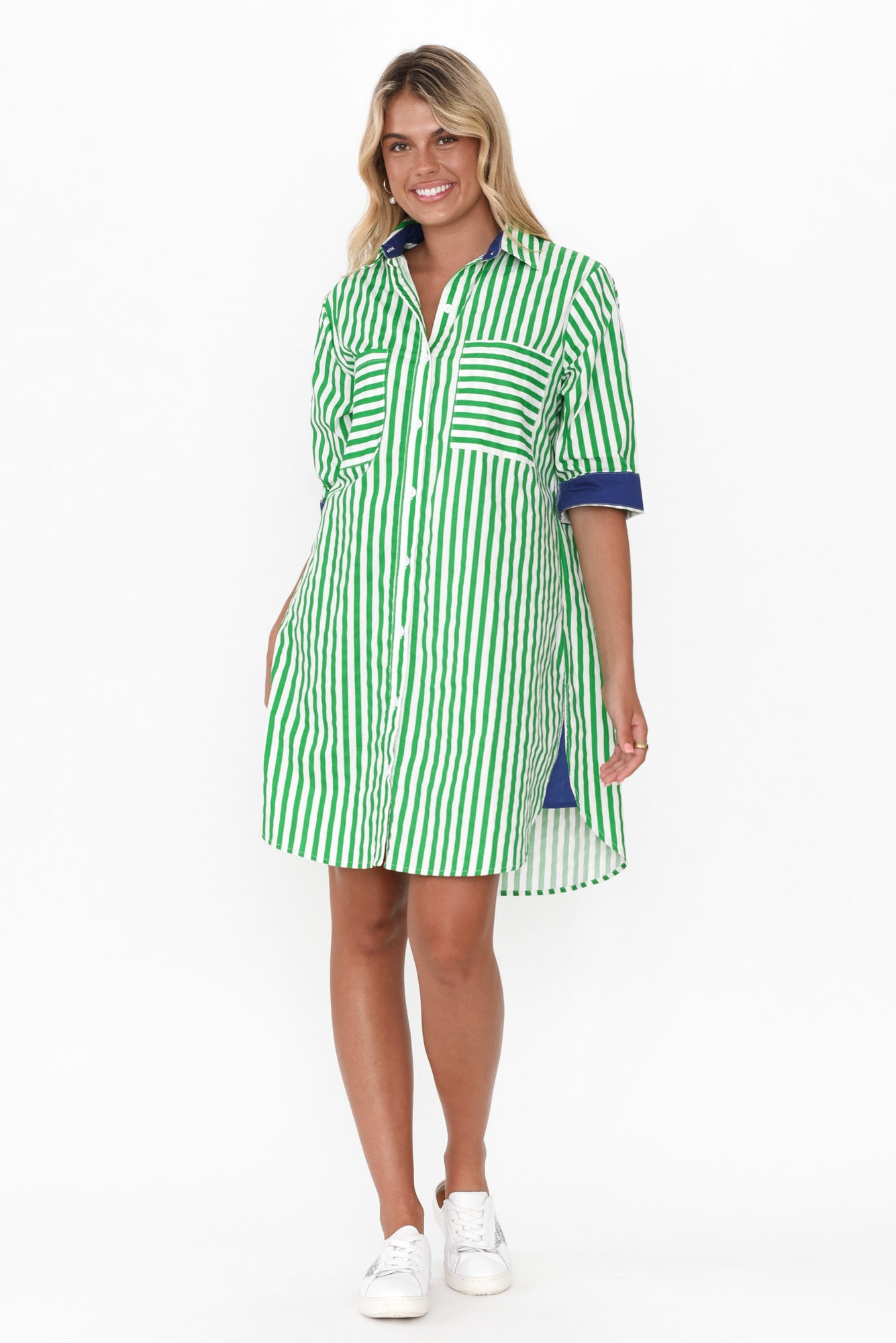 Green striped hot sale shirt dress