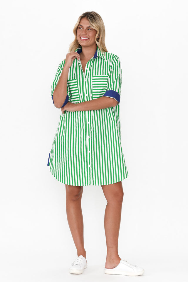 Luana Green Stripe Shirt Dress