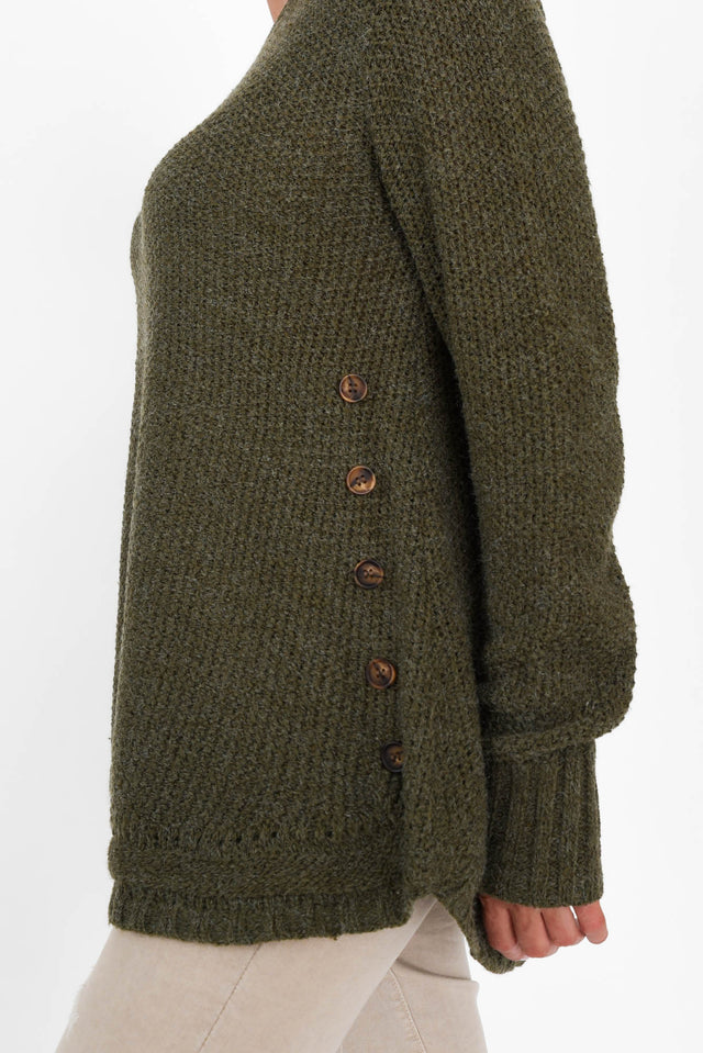 Lucas Khaki Knit Button Jumper